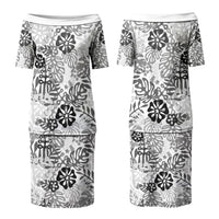 White Aloha Hawaiian Couples Matching Puletasi and Hawaiian Shirt Monstera Hibiscus Tropical Pattern
