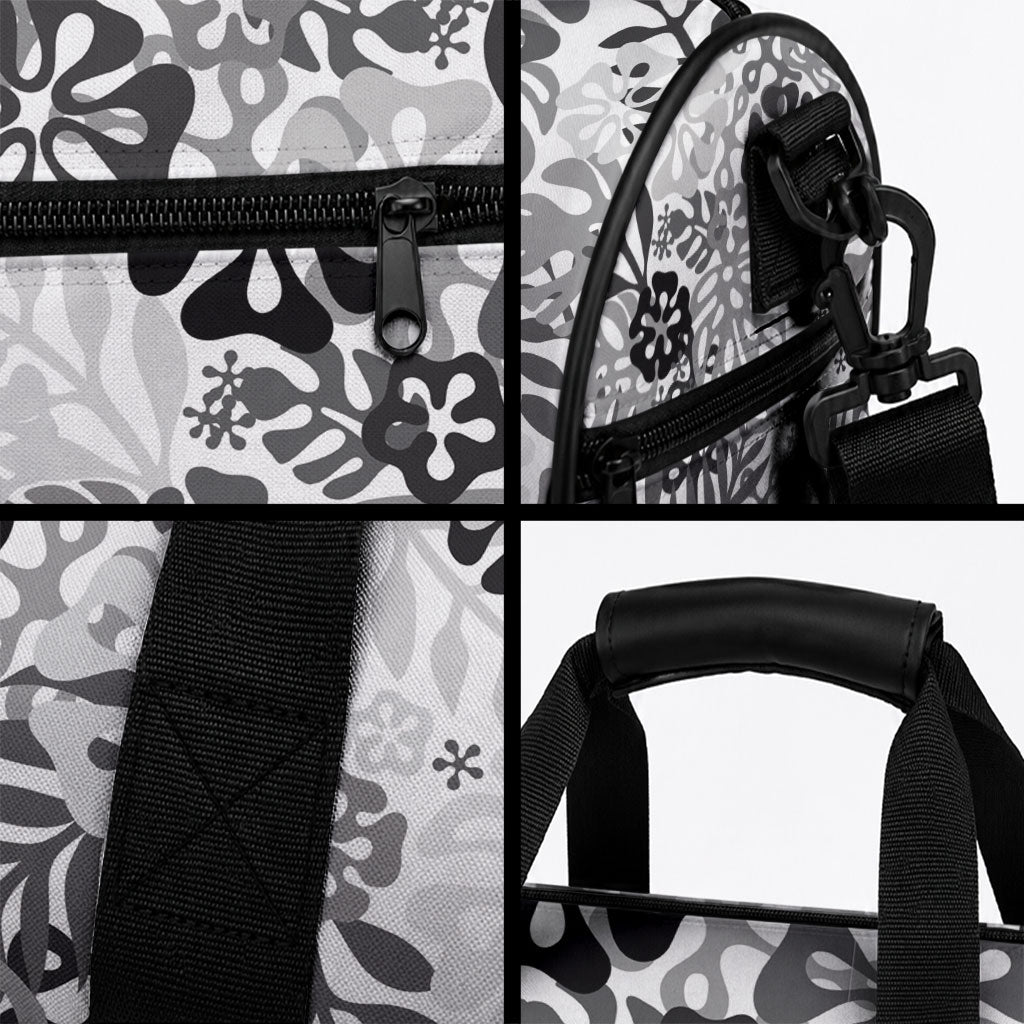 White Aloha Hawaiian Duffle Bag Monstera Hibiscus Tropical Pattern