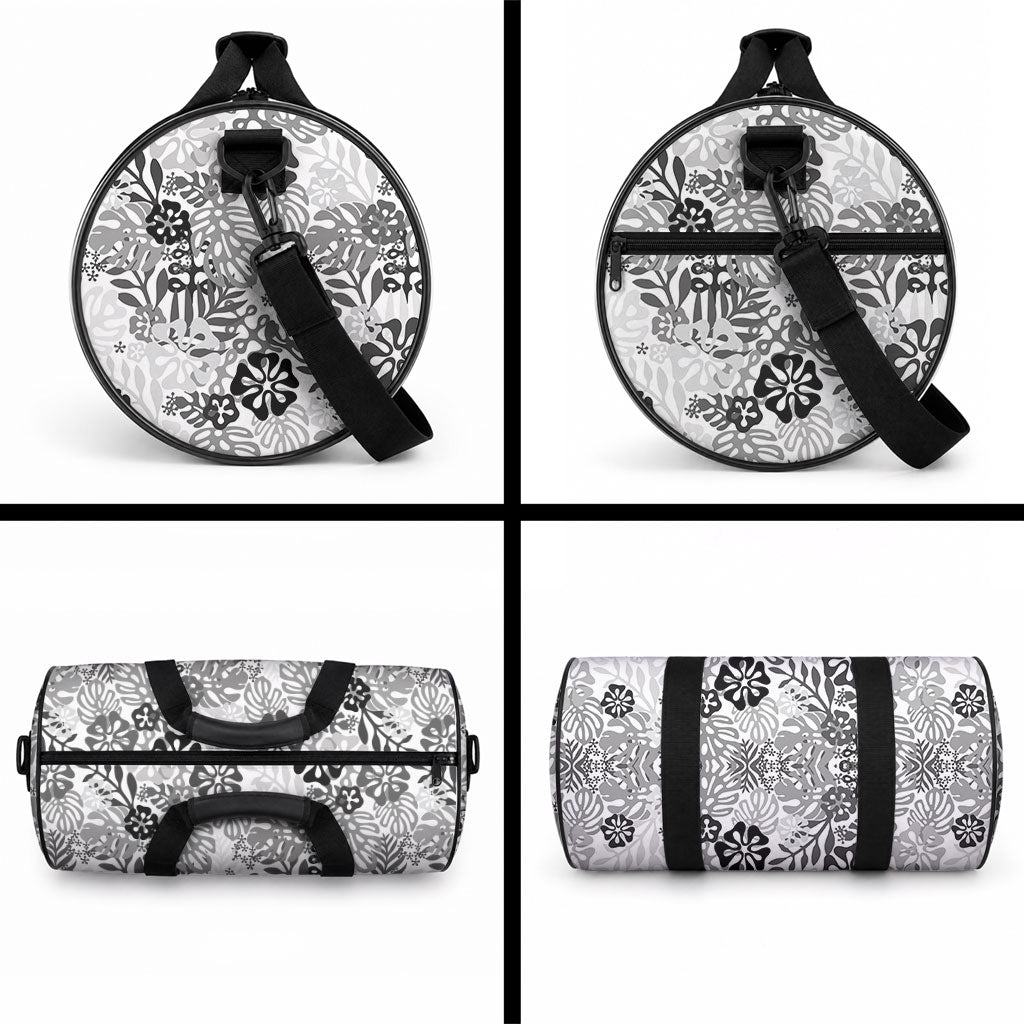 White Aloha Hawaiian Duffle Bag Monstera Hibiscus Tropical Pattern