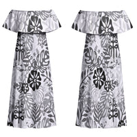 White Aloha Hawaiian Family Matching Off Shoulder Maxi Dress and Hawaiian Shirt Monstera Hibiscus Tropical Pattern