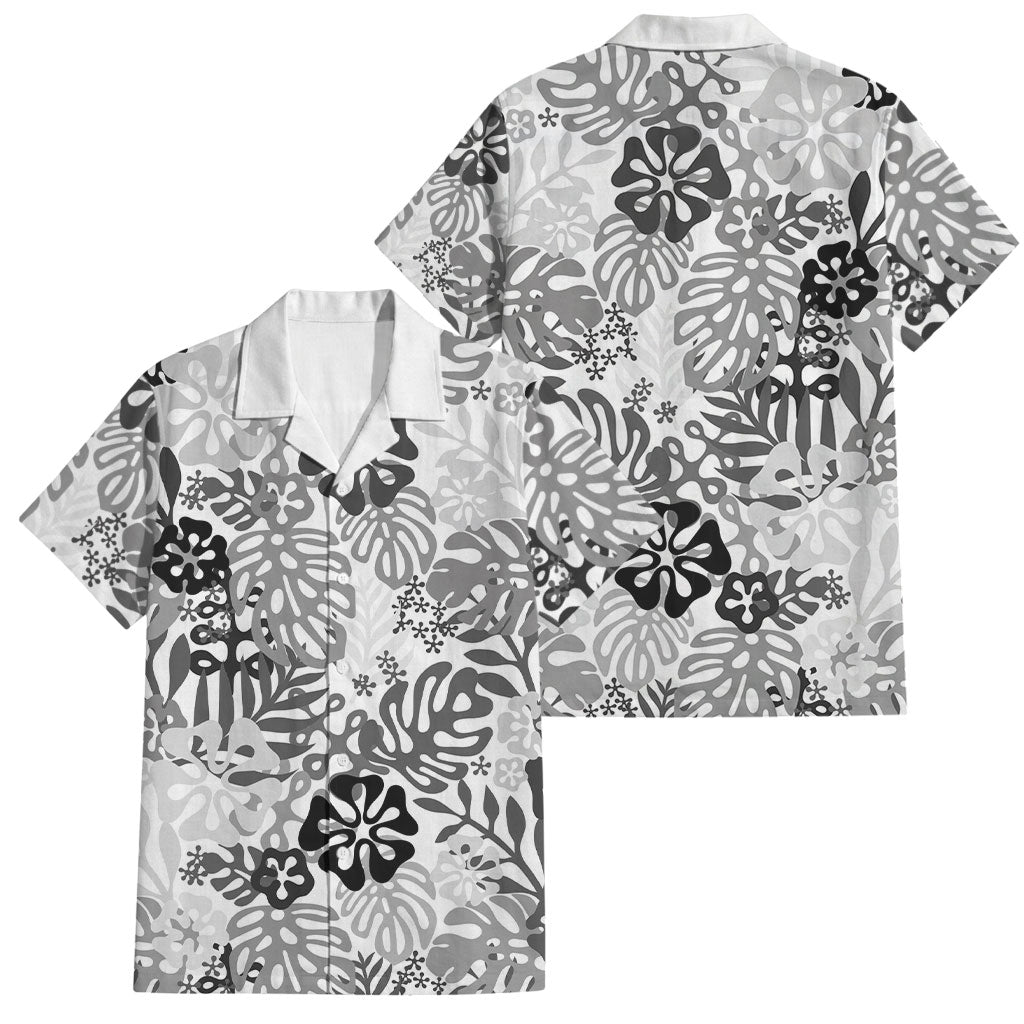 White Aloha Hawaiian Family Matching Off Shoulder Maxi Dress and Hawaiian Shirt Monstera Hibiscus Tropical Pattern