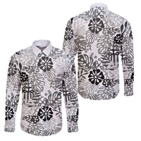 White Aloha Hawaiian Family Matching Off Shoulder Maxi Dress and Hawaiian Shirt Monstera Hibiscus Tropical Pattern