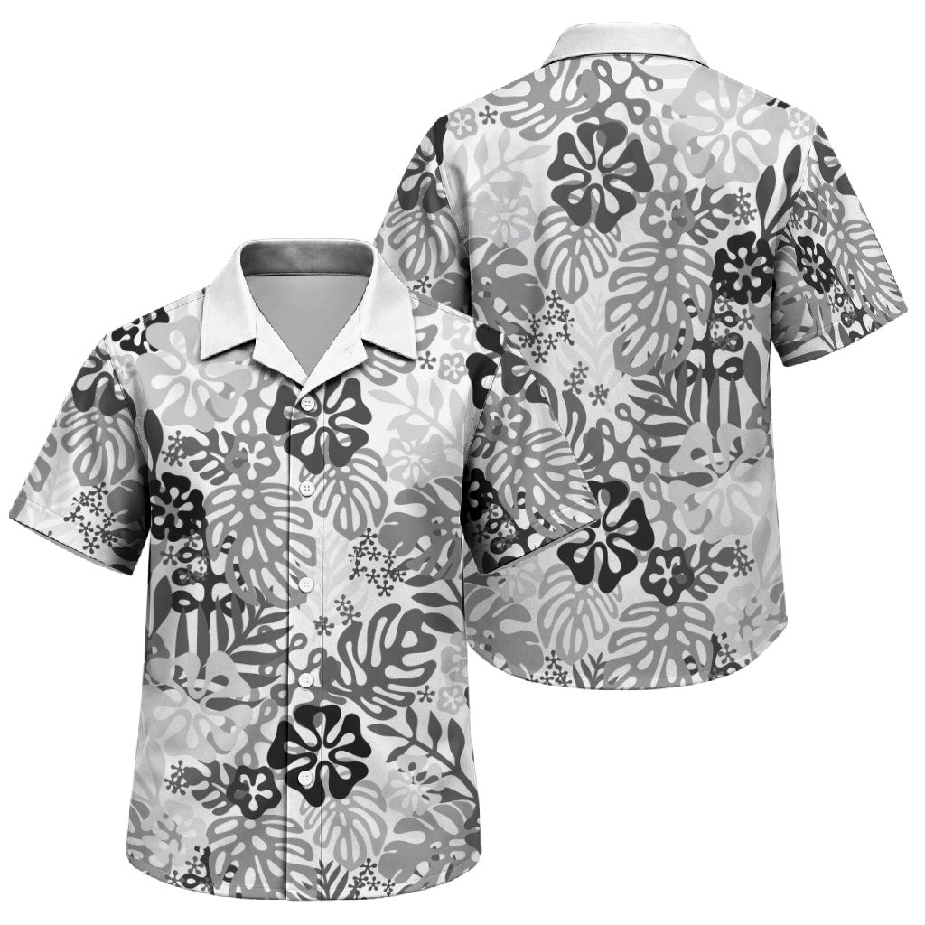 White Aloha Hawaiian Family Matching Off Shoulder Maxi Dress and Hawaiian Shirt Monstera Hibiscus Tropical Pattern