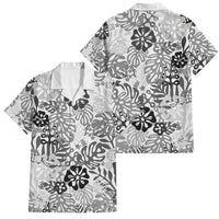 White Aloha Hawaiian Family Matching Off Shoulder Short Dress and Hawaiian Shirt Monstera Hibiscus Tropical Pattern