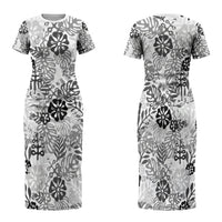 White Aloha Hawaiian Family Matching Short Sleeve Bodycon Dress and Hawaiian Shirt Monstera Hibiscus Tropical Pattern