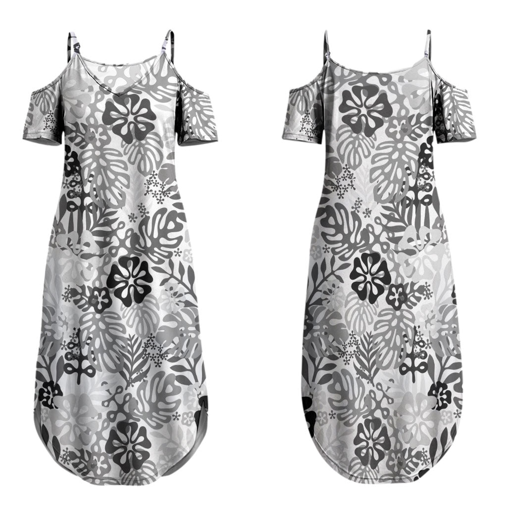 White Aloha Hawaiian Family Matching Summer Maxi Dress and Hawaiian Shirt Monstera Hibiscus Tropical Pattern
