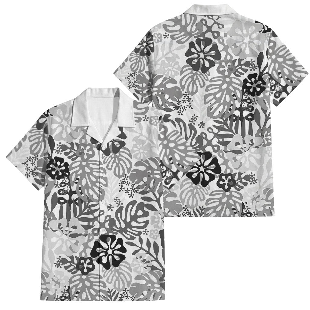 White Aloha Hawaiian Family Matching Tank Maxi Dress and Hawaiian Shirt Monstera Hibiscus Tropical Pattern