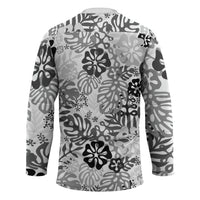White Aloha Hawaiian Hockey Jersey Monstera Hibiscus Tropical Pattern