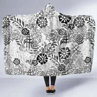 White Aloha Hawaiian Hooded Blanket Monstera Hibiscus Tropical Pattern