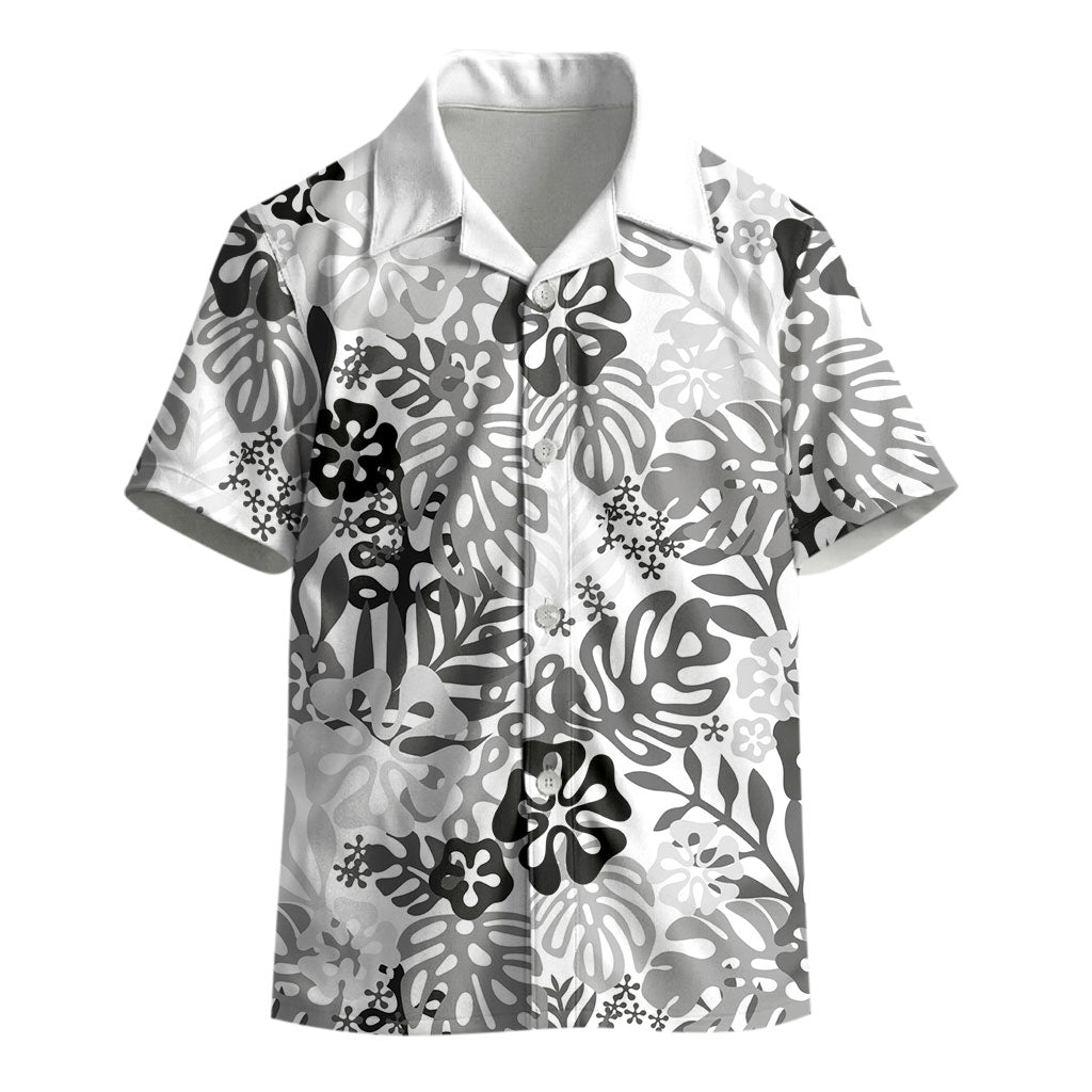 White Aloha Hawaiian Kid Hawaiian Shirt Monstera Hibiscus Tropical Pattern