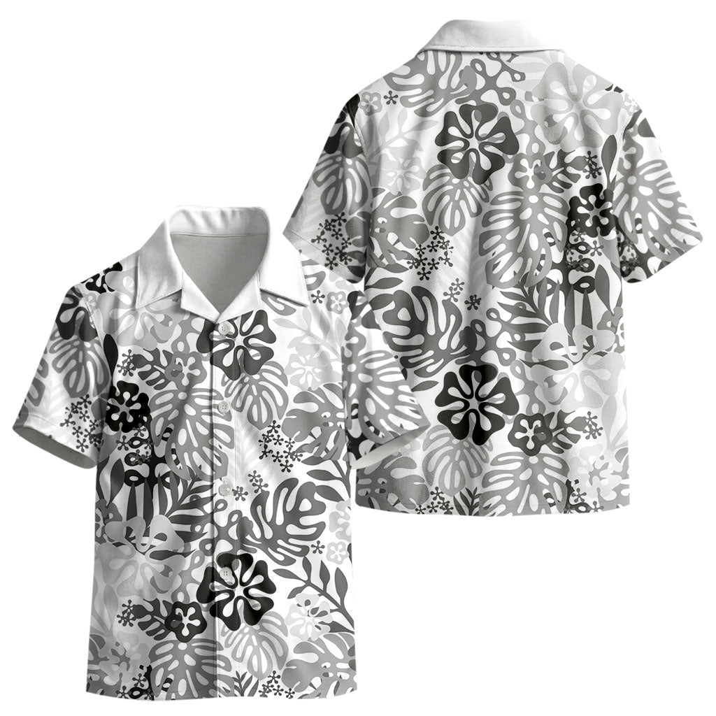White Aloha Hawaiian Kid Hawaiian Shirt Monstera Hibiscus Tropical Pattern