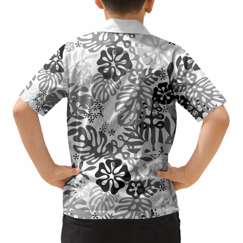 White Aloha Hawaiian Kid Hawaiian Shirt Monstera Hibiscus Tropical Pattern