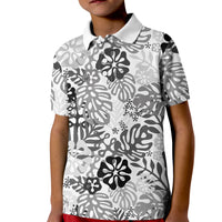 White Aloha Hawaiian Kid Polo Shirt Monstera Hibiscus Tropical Pattern