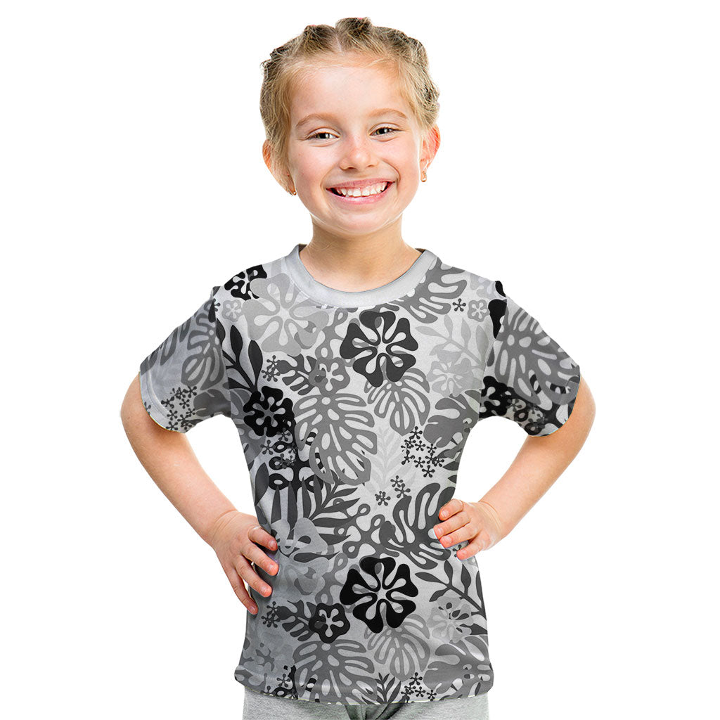 White Aloha Hawaiian Kid T Shirt Monstera Hibiscus Tropical Pattern