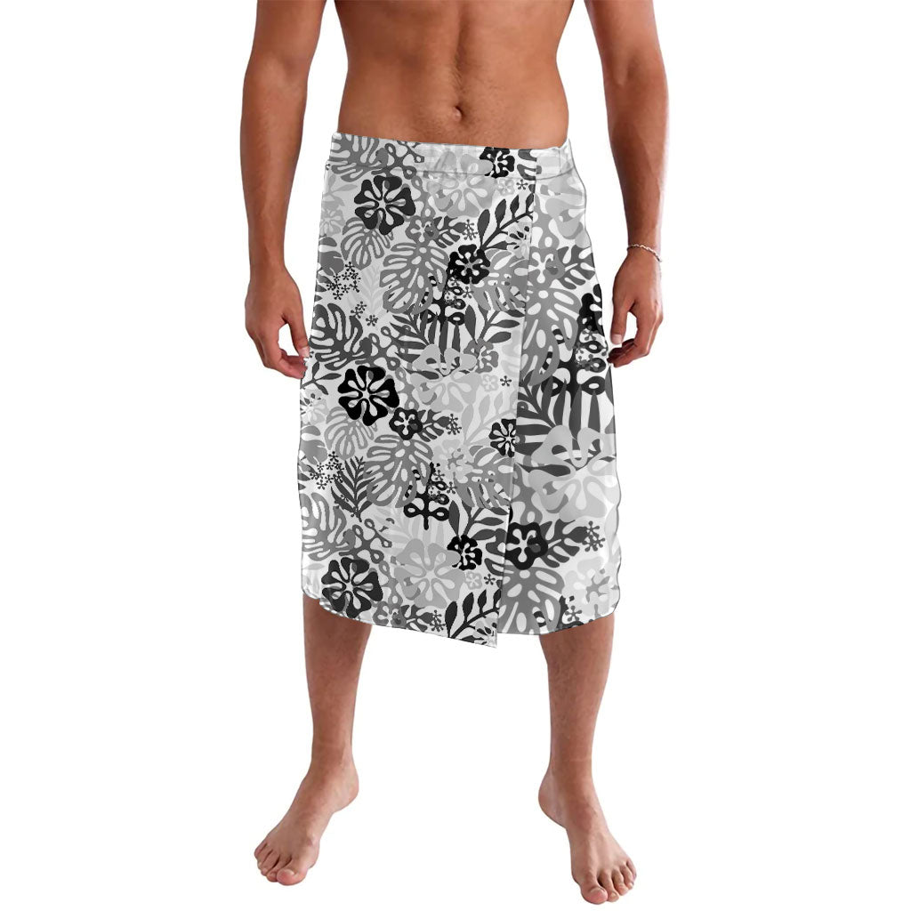 White Aloha Hawaiian Lavalava Monstera Hibiscus Tropical Pattern