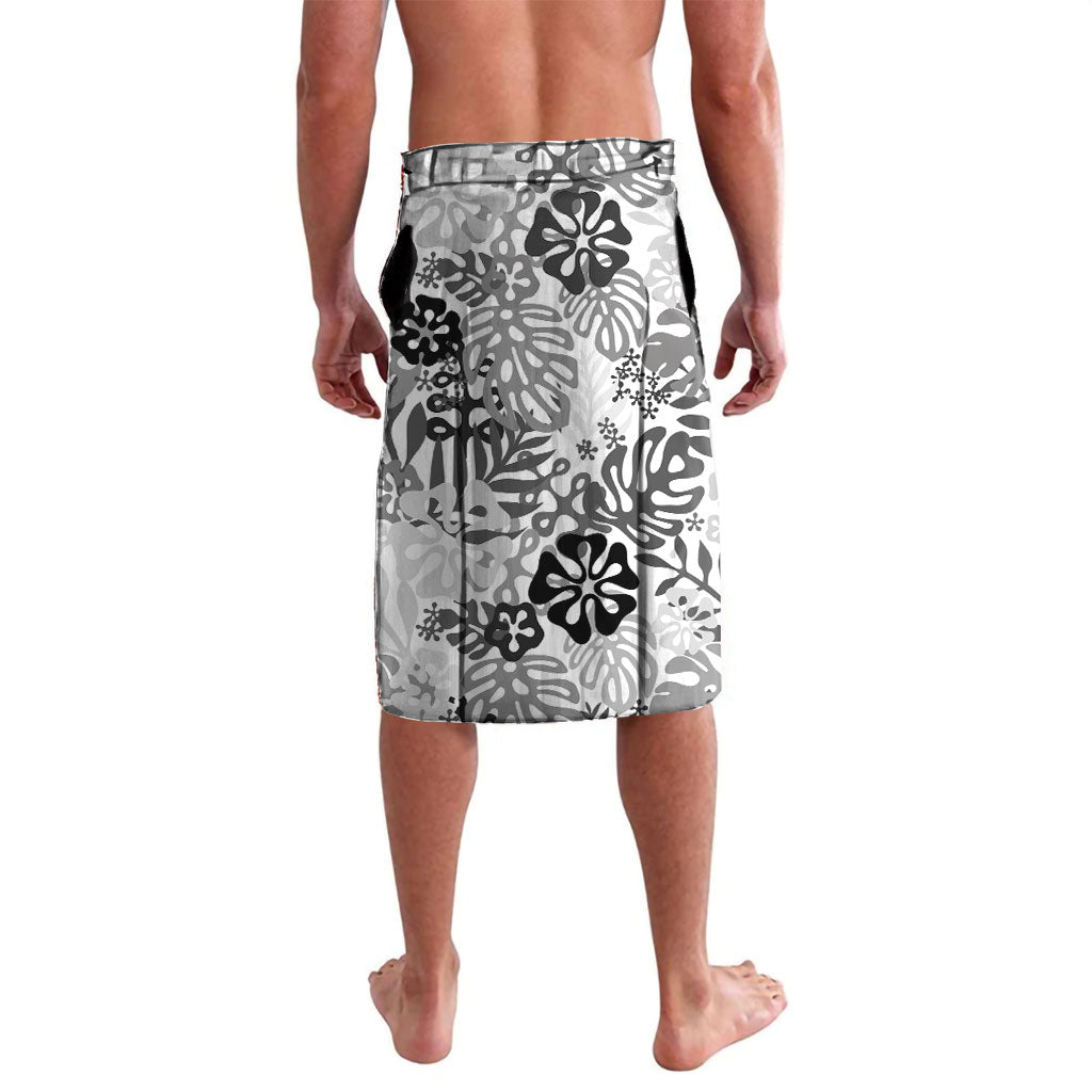 White Aloha Hawaiian Lavalava Monstera Hibiscus Tropical Pattern