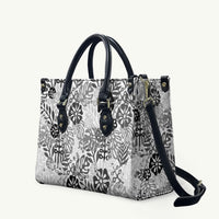 White Aloha Hawaiian Leather Bag Monstera Hibiscus Tropical Pattern