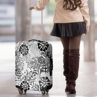 White Aloha Hawaiian Luggage Cover Monstera Hibiscus Tropical Pattern