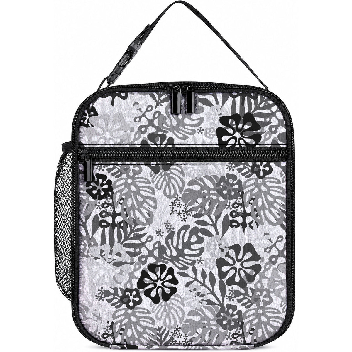 White Aloha Hawaiian Lunch Bag Monstera Hibiscus Tropical Pattern