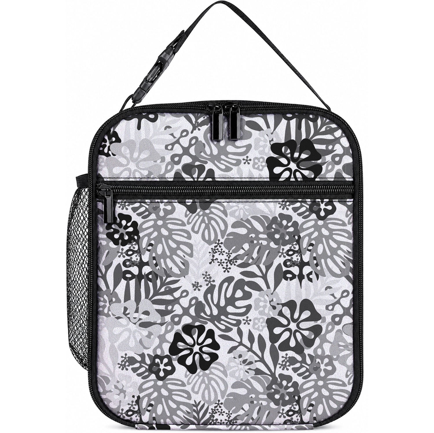 White Aloha Hawaiian Lunch Bag Monstera Hibiscus Tropical Pattern