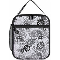 White Aloha Hawaiian Lunch Bag Monstera Hibiscus Tropical Pattern
