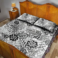 White Aloha Hawaiian Quilt Bed Set Monstera Hibiscus Tropical Pattern