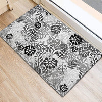 White Aloha Hawaiian Rubber Doormat Monstera Hibiscus Tropical Pattern