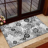 White Aloha Hawaiian Rubber Doormat Monstera Hibiscus Tropical Pattern