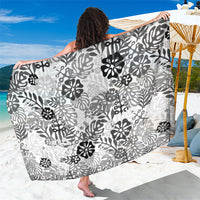 White Aloha Hawaiian Sarong Monstera Hibiscus Tropical Pattern