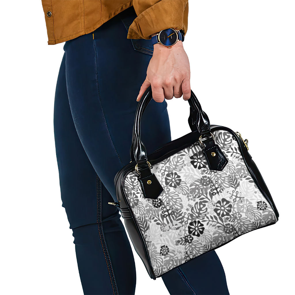 White Aloha Hawaiian Shoulder Handbag Monstera Hibiscus Tropical Pattern