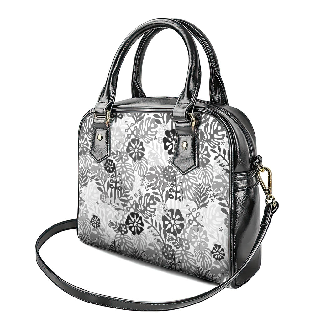 White Aloha Hawaiian Shoulder Handbag Monstera Hibiscus Tropical Pattern