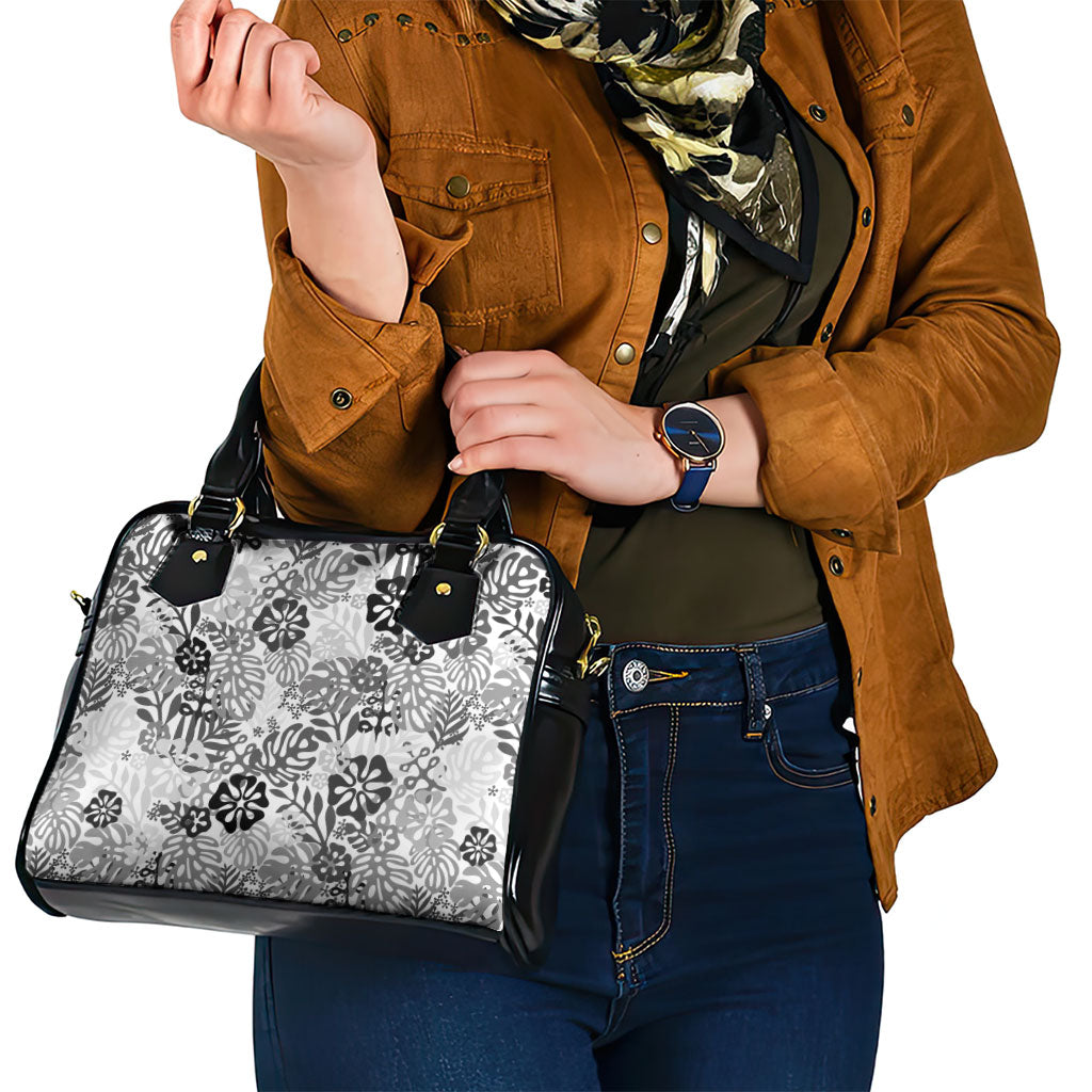 White Aloha Hawaiian Shoulder Handbag Monstera Hibiscus Tropical Pattern