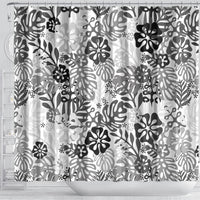 White Aloha Hawaiian Shower Curtain Monstera Hibiscus Tropical Pattern