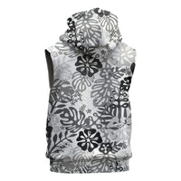 White Aloha Hawaiian Sleeveless Hoodie Monstera Hibiscus Tropical Pattern