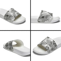 White Aloha Hawaiian Slide Sandals Monstera Hibiscus Tropical Pattern
