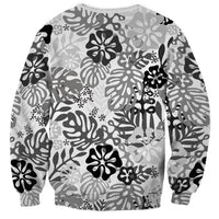 White Aloha Hawaiian Sweatshirt Monstera Hibiscus Tropical Pattern