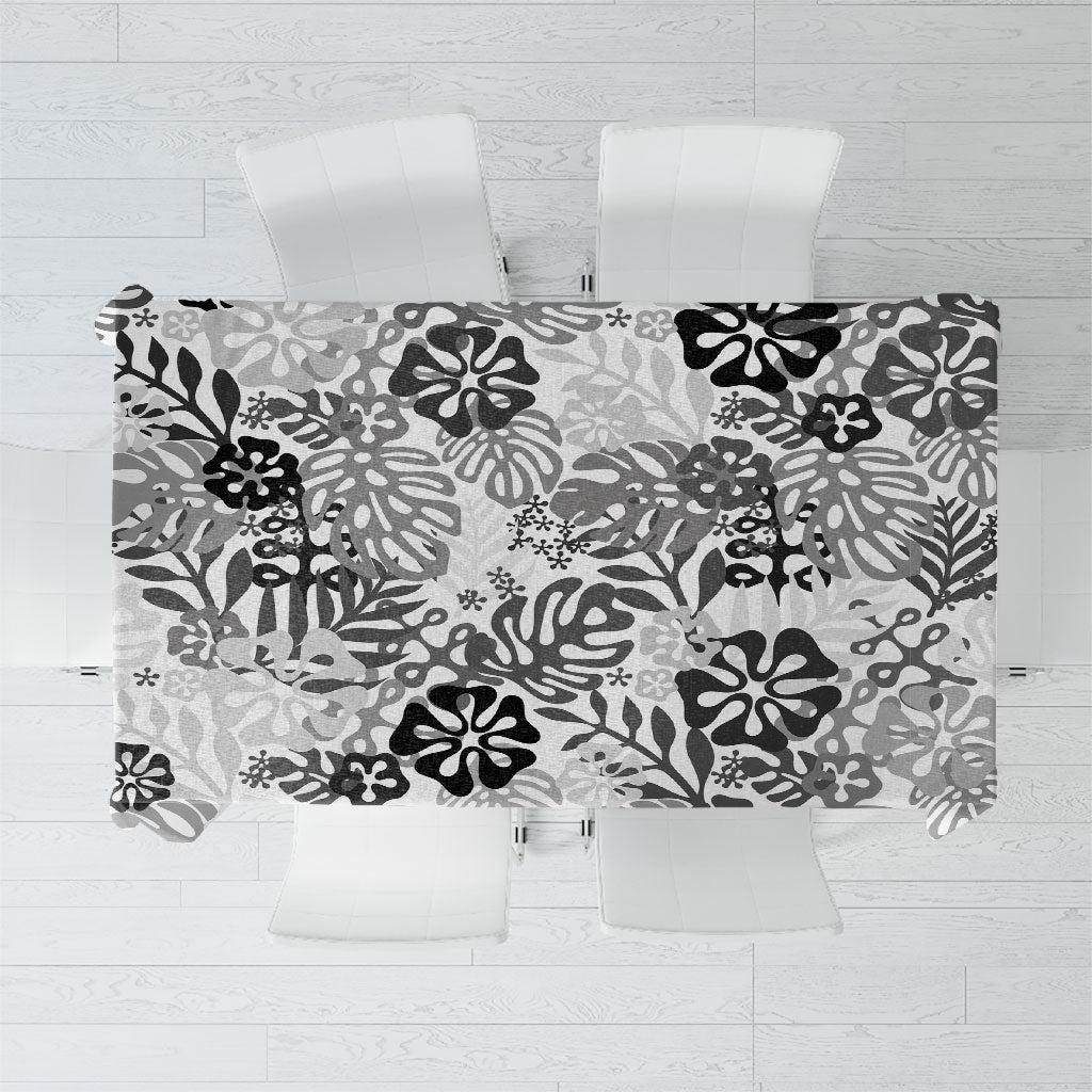 White Aloha Hawaiian Tablecloth Monstera Hibiscus Tropical Pattern