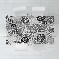 White Aloha Hawaiian Tablecloth Monstera Hibiscus Tropical Pattern