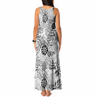 White Aloha Hawaiian Tank Maxi Dress Monstera Hibiscus Tropical Pattern