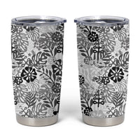White Aloha Hawaiian Tumbler Cup Monstera Hibiscus Tropical Pattern