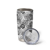 White Aloha Hawaiian Tumbler Cup Monstera Hibiscus Tropical Pattern