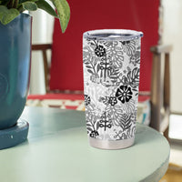 White Aloha Hawaiian Tumbler Cup Monstera Hibiscus Tropical Pattern