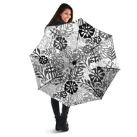 White Aloha Hawaiian Umbrella Monstera Hibiscus Tropical Pattern
