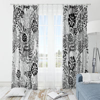 White Aloha Hawaiian Window Curtain Monstera Hibiscus Tropical Pattern