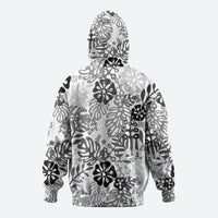 White Aloha Hawaiian Zip Hoodie Monstera Hibiscus Tropical Pattern