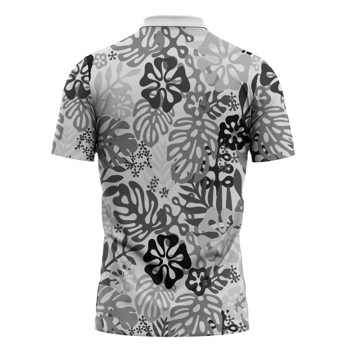 White Aloha Hawaiian Zipper Polo Shirt Monstera Hibiscus Tropical Pattern