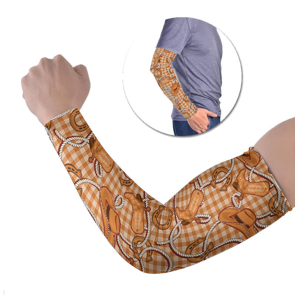 Brown Hawaii Palaka Cowboy Arm Sleeves Hawaiian Paniolo Festival Spirit LT19 Set of 2 Brown - Polynesian Pride