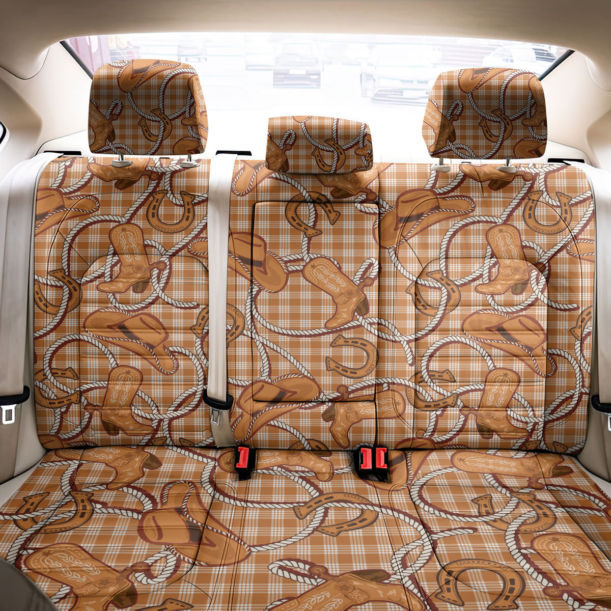 Brown Hawaii Palaka Cowboy Back Car Seat Cover Hawaiian Paniolo Festival Spirit LT19 - Polynesian Pride