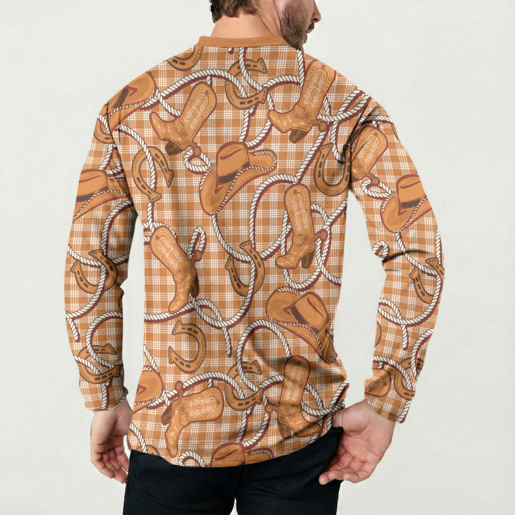 Brown Hawaii Palaka Cowboy Button Sweatshirt Hawaiian Paniolo Festival Spirit LT19 - Polynesian Pride