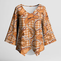 Brown Hawaii Palaka Cowboy Kimono Sleeve Blouse Hawaiian Paniolo Festival Spirit LT19 Female Brown - Polynesian Pride
